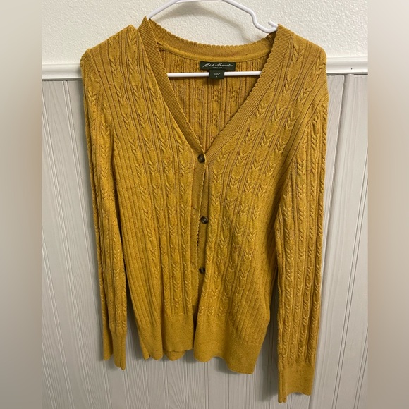 Eddie Bauer women’s size medium button cardigan v neck sweater mustard yellow - Picture 1 of 5